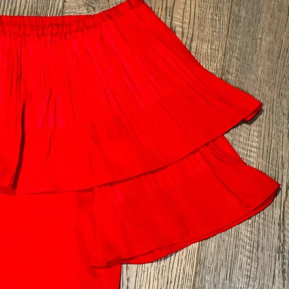 MAJE Locao Off the Shoulder Ruffle Top Size 1 Small Red Boho Satin Festival READ - Picture 7 of 15